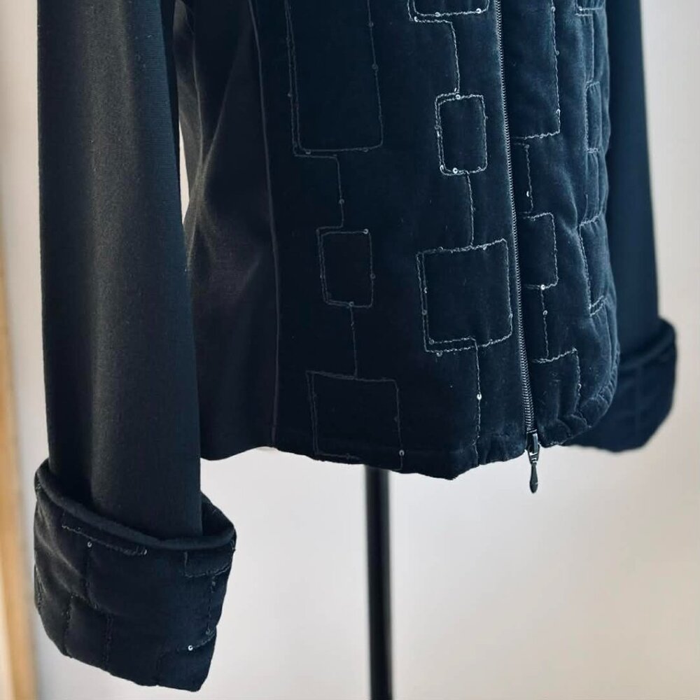 Rayure Paris Black Wool Blend Velvet Quilted & Sequined Zipped Jacket – EU 48 - Picture 2 of 14